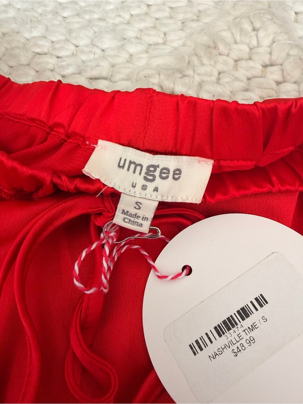 Umgee Red Ruffle Mini Skirt with Drawstring Waist - Picture 3 of 4